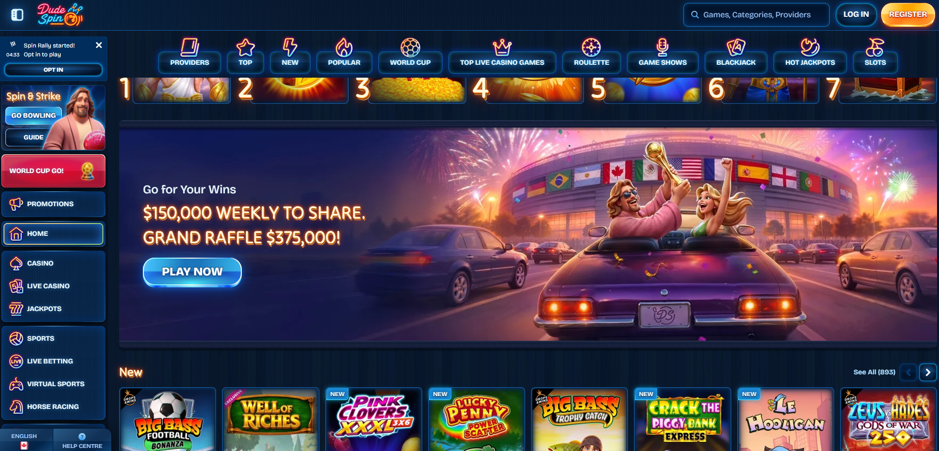 Dudespin Casino homepage overview