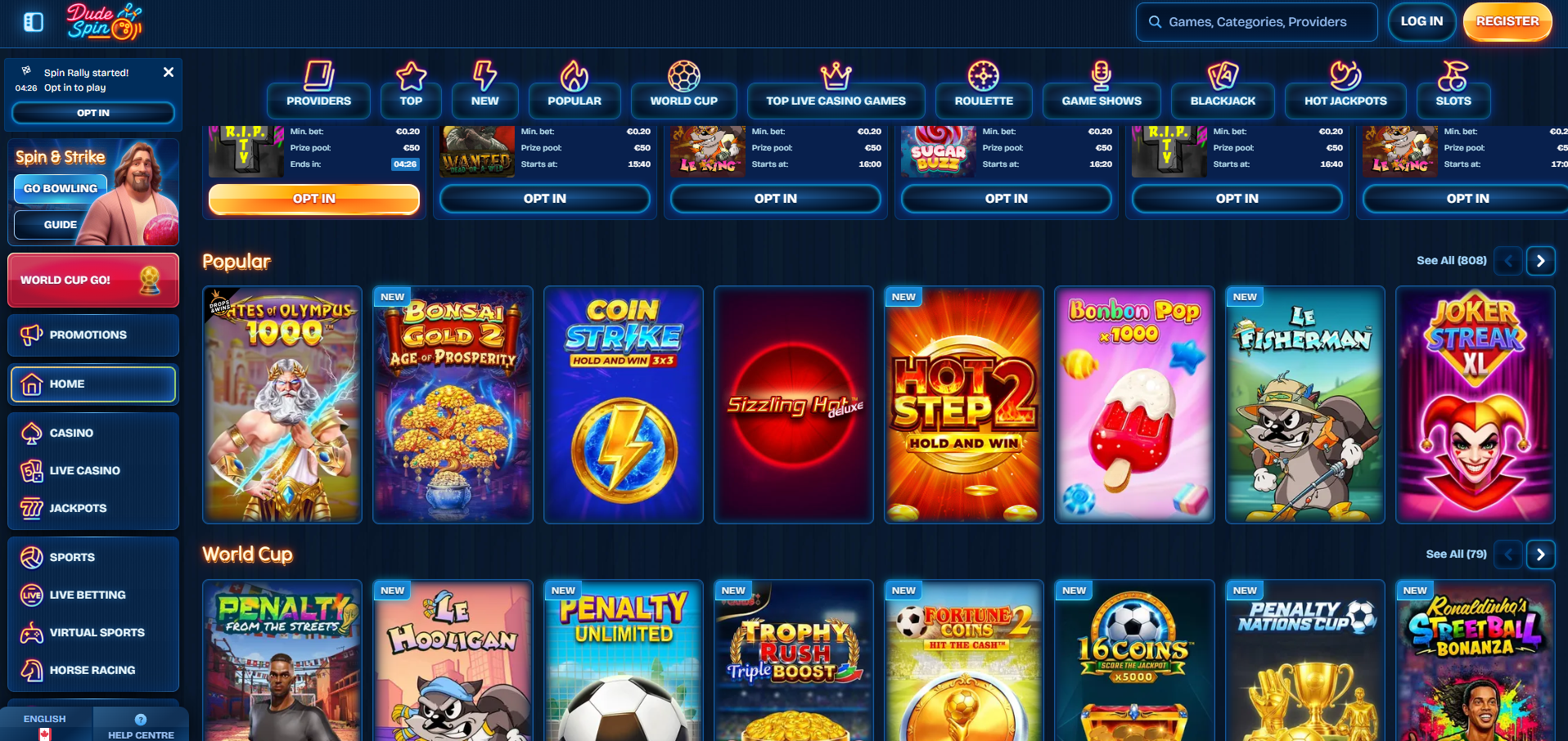 Dudespin Casino slots library and game selection